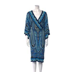 ETRO Milano Authentic Luxurious Deep V Neck Blue Paisley like Pattern Size 46